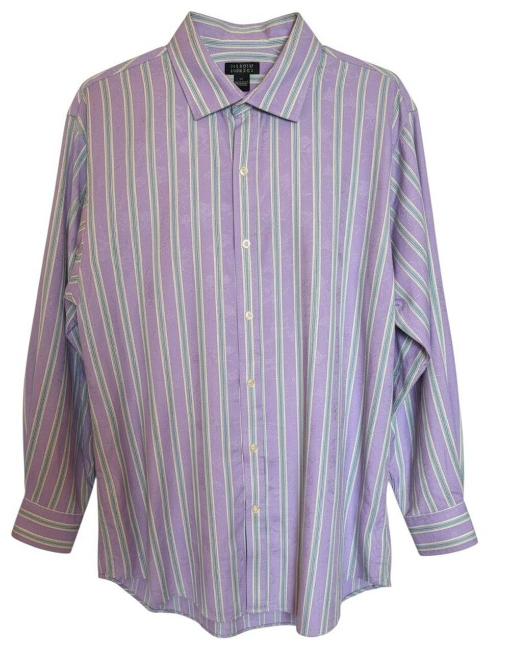 Mens Lavender Multi Stripe Button Down Shirt Sz 2XL Cotton Point Collar Preppy